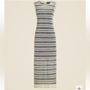 J. Crew Black and Cream Striped Crochet Midi Dress - XXS